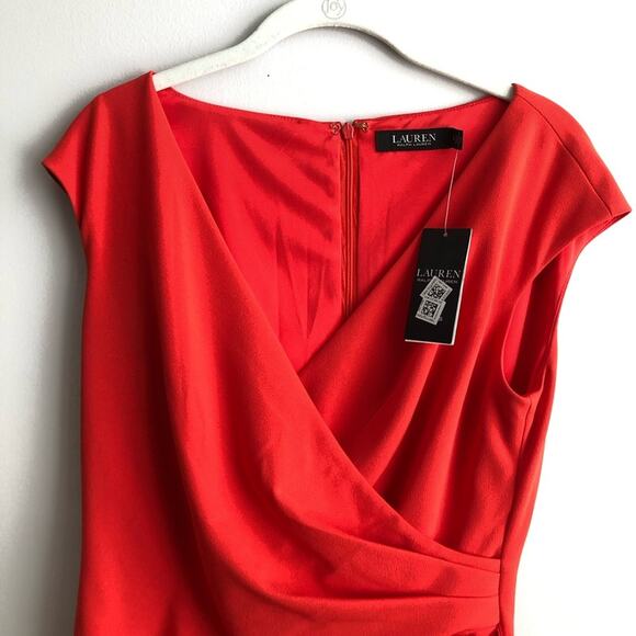 LAUREN RALPH LAUREN Faux Wrap Red Cherry Dress Women’s Size 8 NWT - Picture 3 of 12